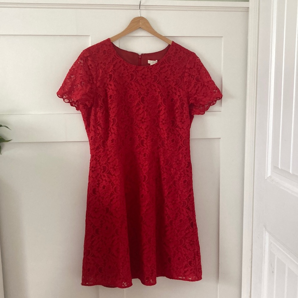 J. Crew red lace dress, size 10